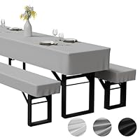 Zdada 3-teilige Bierzeltgarnitur Auflage, Enthält 2 Bierbank Hussen und 1 Biertisch Husse aus Polyestermaterial, Waschbar und Fixierbar Bierzeltgarnitur Hussen, für Bankette im Freien（Grau, 220x50cm）