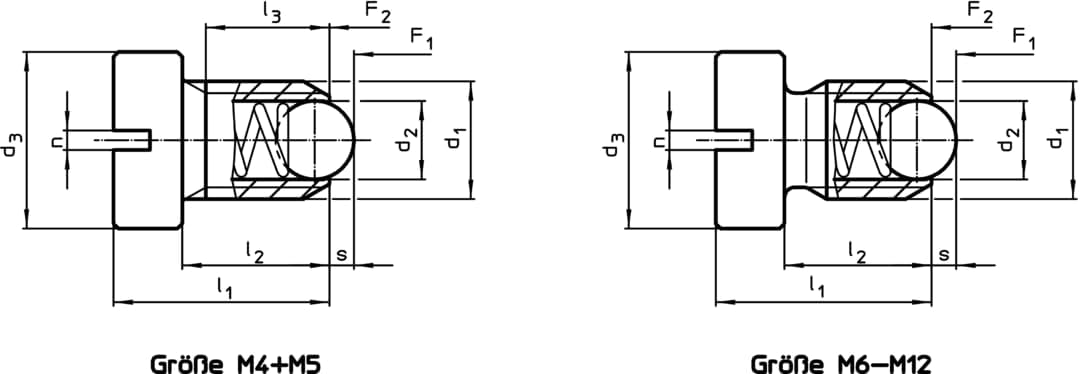 HALDER Spring Plunger with Ball, Head and Slot, Free Cutting Steel