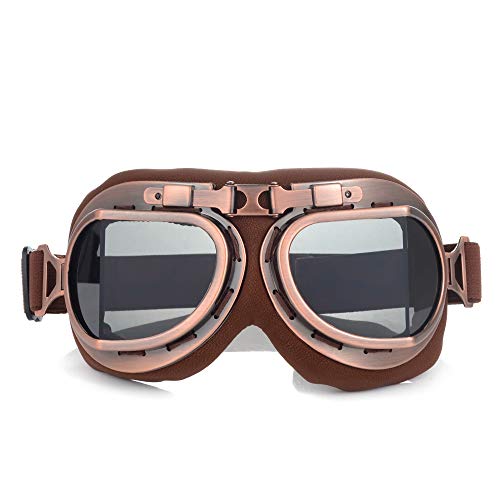 Lunettes de moto vintage moto moto moto classique lunettes coupe-vent et anti-poussière cadre chromé facile à démonter pour femmes et hommes, sangle réglable en cuir synthétique marron Cover