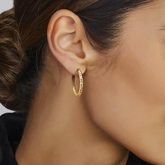 14K Gold Hoop Earrings for Women Gold Earrings Wrinkle Texture Earring for Women Hypoallergenic Hoops Earring Womens - Image 3