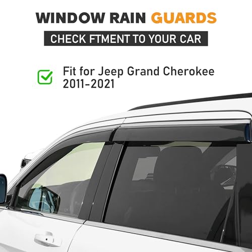Image of Shatterproof Taped-On Window Deflectors for Jeep Grand Cherokee 2011-2021 with Chrome Trim, Rain Guards, Window Visors for Car, Vent Deflector, 4pcs