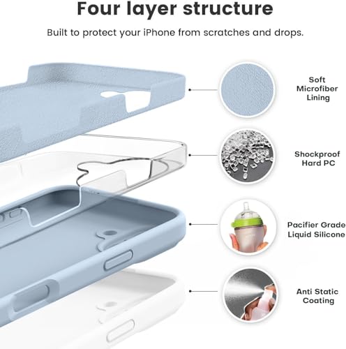 Image of DIZORO Compatible for iPhone 16 Plus Case 6.7, Slim Liquid Silicone 3 Layers Full Covered Soft Gel Rubber Phone Case Protective Cover 6.7 Inch - Mist Blue