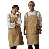 [HoowLet] エプロン 大きいサイズ h型 エプロン ゆったりめ ビッグサイズ BIG 男女兼用 LL 3L おしゃれ レディース メンズ キャンプ DIY アウトドア カフェ 保育士 介護 ポケットたくさん シンプル ギフト ツイル ペン差し付き (ベージュ)