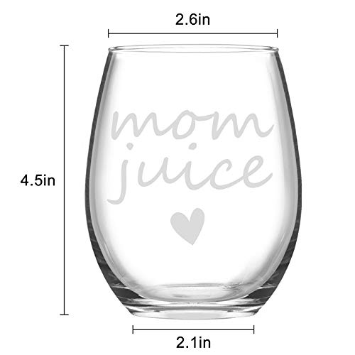 Mom Juice Stemless Wine Glass, Mom Gifts For Mom New Mom Women Wife Mom To Be Friends Birthday Christmas Mother's Day Valentine’s Day From Daughter Son, Funny 15Oz Mom Wine Glass #TOP6