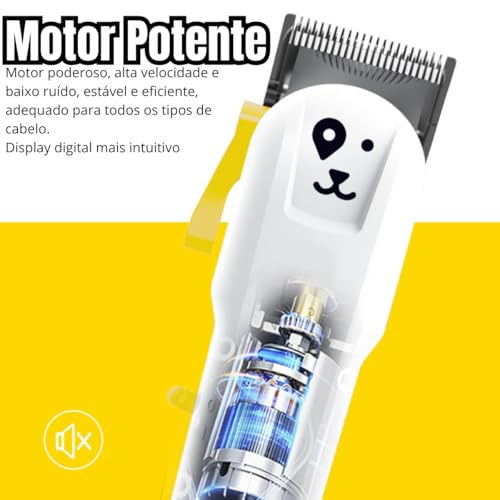 Máquina de Tosa Profissional Silenciosa para Cães e Gatos | Lâminas de Aço Inoxidável | Recarregável