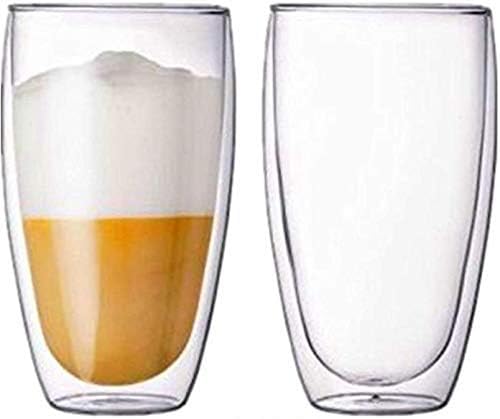 DOUBLE WALL INSULATED GLASS CUPS, set of 2, 450ML, 15 OZ. Hot & Cold drinks, By Urbino USA