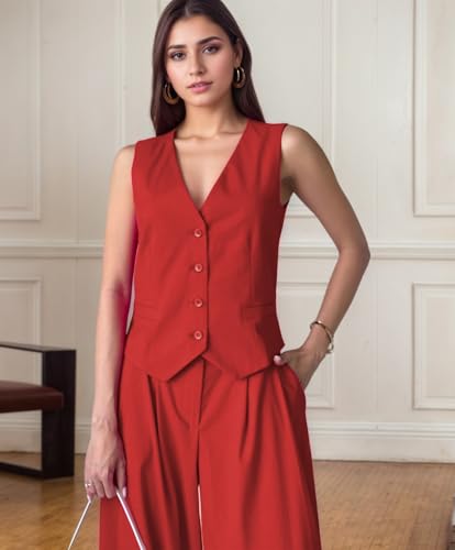 Mi Bo Tong Women's 2 Piece Outfits Crop Vest and Wide Leg Suit V Neck Casual Suits Summer Outfits2