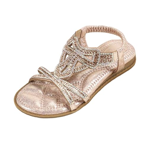 Générique Sandales Fille Nu Pieds Plates Été Sandals Scintillantes À Strass Confortable Ete Chic Tendances Sandale Chaussure Antidérapant Respirant Mode...