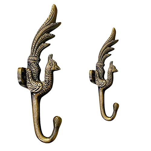 Image of Maison Belle- Art & Craft Plastic Maison Belle Decorative Beautiful Peacock Wall Hook (Size 5.5 INCH) - Pack of 2 (Gold Antique)