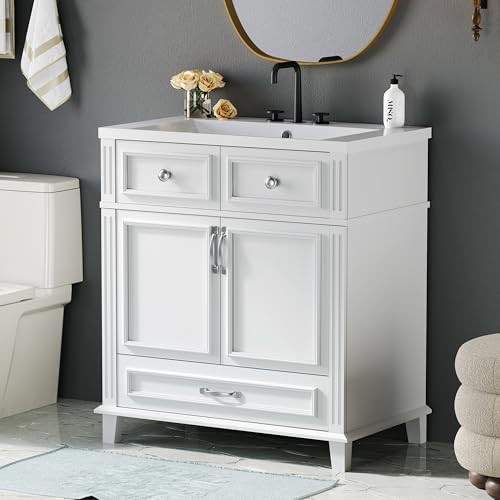 Merax 30 Inch White Bathroom Vanity with Sink,Modern Bathroom Sink