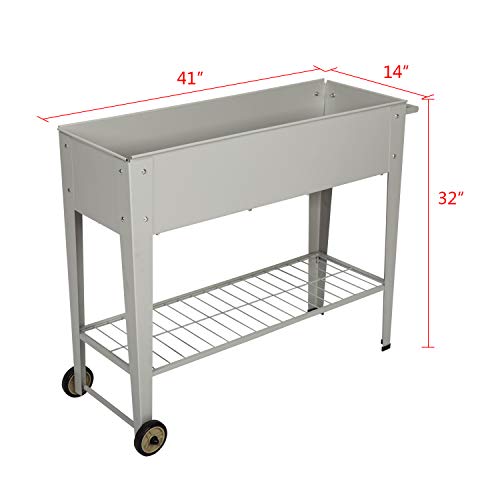 Kintness Raised Planter Box with Legs Metal Outdoor Elevated Garden Bed for Backyard Patio w/Wheels Storage Shelf