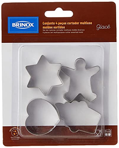 Conjunto 4 Peças Cortador Biscoito Sortido Glacê, Aço Inox, Brinox
