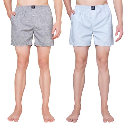 Image of Urban Scottish Men's Pack of 2 Cotton Printed Boxers with Side Pockets