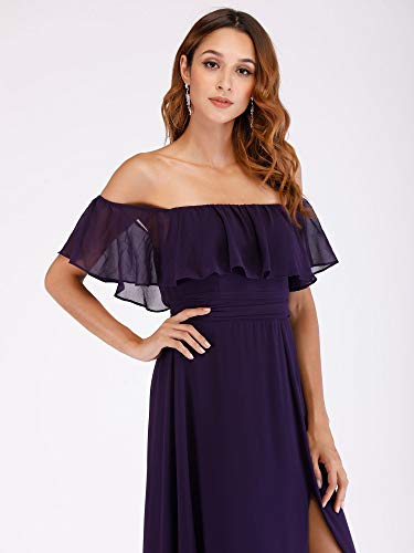 Image of Ever-Pretty Women's Summer Off The Shoulder Flowy Chiffon Formal Wedding Guest Dresses Maxi Side Split Beach Bridesmaid Dress