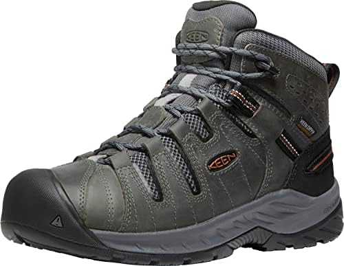 KEEN Utility Men’s Flint 2 Mid Height Soft Toe Waterproof Non Slip Work Boots, Steel Grey/Tortoise Shell, 14 Wide