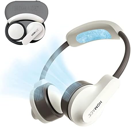 Homace Foldable Neck Fan with Cooling and Heating Pad, with traveling case, 4000mAh Rechargeable Battery Operated, Wearable Personal Fan, Refrigerated Chip, 3 Speeds,Outdoor indoor.