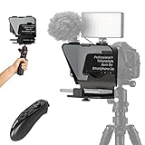 Teleprompeter Smartphone, Moman MT1 7.8 Zoll Klein Mobile Prompting Kit mit APP, Adapterringen, Fernbedienung, Stativ für DSLR Kamera iPhone Huawei YouTube, Mini-Teleprompter-iPone-Handy-Prompter