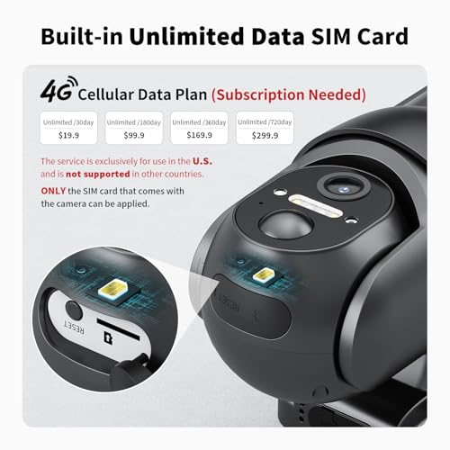 Image of SEHMUA 4G LTE Cellular Solar Security Camera Wireless Outdoor, No Wi-Fi Solar Powered Camera, 360 Live View, 2K Color Night Vision, PIR Motion Sensor, Two-Way Talk, Built-in SIM Card