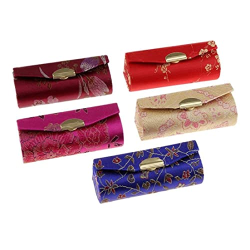 Estuche portátil para pintalabios, Organizador de bálsamo Labial con diseño Floral Chino y Espejo de Maquillaje. 5 Unidades. Estuche para pintalabios con Espejo, miniespejo de Maquillaje, Soporte