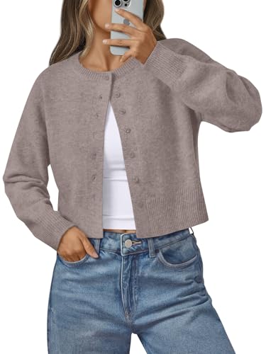 LILLUSORY Womens Cropped Cardigan Sweaters Lightweight Crop Knit Y2k Outfits Fashion Button Up Clothes Camel S
