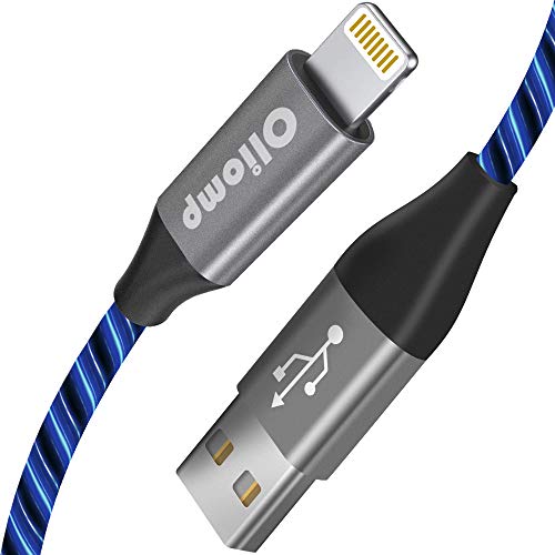 Preisvergleich Produktbild iPhone Ladekabel Oliomp-Blitzkabel - [Apple MFi-zertifiziert] 6-Fuß-LED-sichtbares fließendes Blitzkabel 2.4A Schnelles iPhone Ladekabel für iPhone XR XS X 11 Pro 10 8 7 6s 6 Plus iPad iPod (blau)