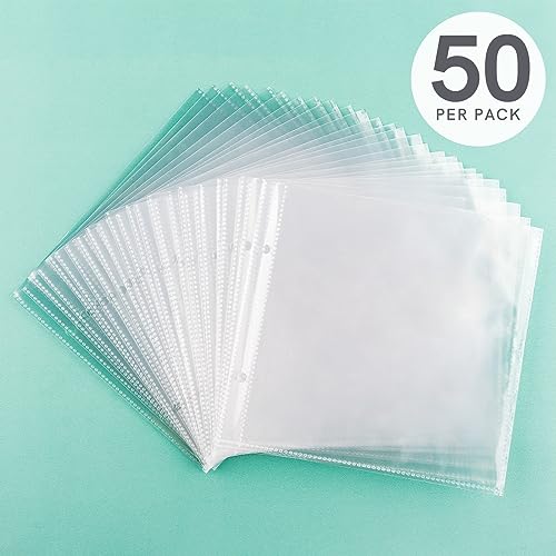 Image of 50 Pags 6 inch X6 inch Clear Plastic Binder Pockets,2 Holes 2 Pockets Per Page, can Fit More Stencils,Made Exclusively for Stencils,Die Cuts,Photos,Stamps Within Size 6x6 inch Storage Bills Organizer
