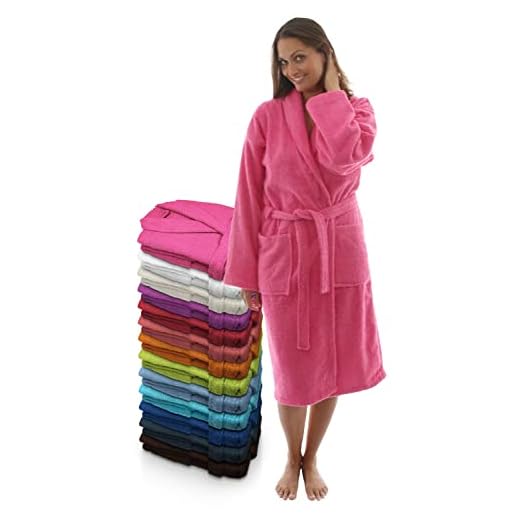 LEBENGOOD Albornoz Mujer y100% Algodón Rizo Americano 400 gr con Cinturón, Bolsillos, Bata Suave, Toalla Ducha, (M, Fucsia)