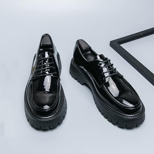 Men's Lug Sole Lace Up Platform Dress Loafers,Fashion Patent Leather Round Toe Slip On Non Slip Thick Sole Increase Height Oxfords Casual Formal Work Penny Shoes3