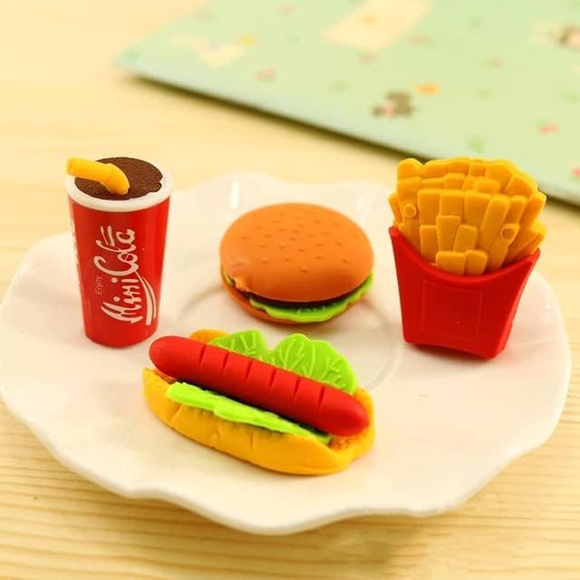 Image of AK Store (Pack of 4) 3D Cute Cartoon Shape Rubber Pencil Erasers, School Stationery for Kids, Boys Girls, Birthday Return Gifts (Fast Food)