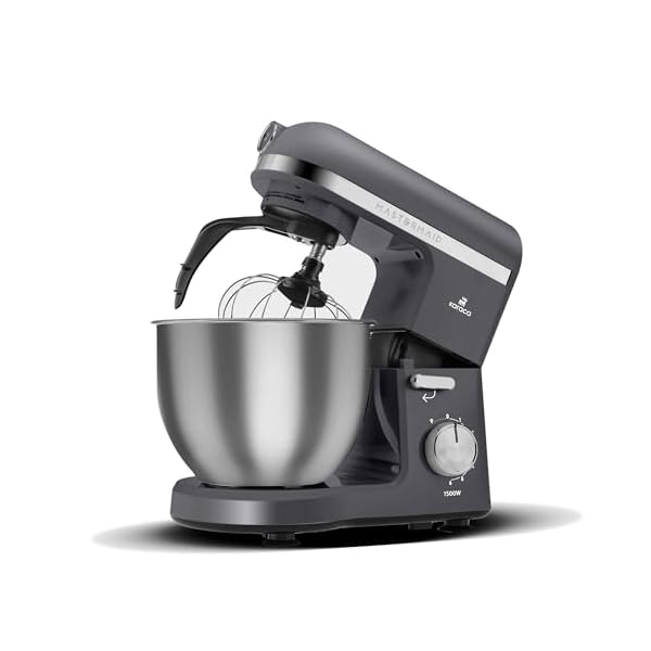 Karaca Mastermaid Chef Pro Double Armed Küche Koch 1500W Space Gray, Glänzend Cream, 1500W, 5 L Mixer, Food Processor, Geschwindigkeitseinstellung, Knethaken, Verquirlen, Kneten und Mischen