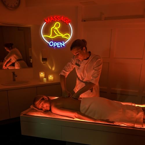 Image of Massage Open Neon Sign USB LED Massage Relax Pattern Neon Light for SPA Dimmable Switch Open LED Light Up Sign for Beauty Salon Physical Therapy Shop Business Wall Decor(12.6''*12.6'')