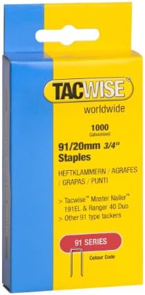 Tacwise 0284 Type 91/20 mm Galvanised Narrow Crown Staples, Pack of 1000