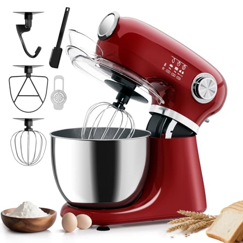 HAVATO Stand Mixer,12 Speed Tilt-Head Electric Mixer With 5.3 Quart Stainless Steel Mixing Bowl, Portable Kitchen Mixer With Whisk, Dough Hook, Beater & Baking Spatula, Red