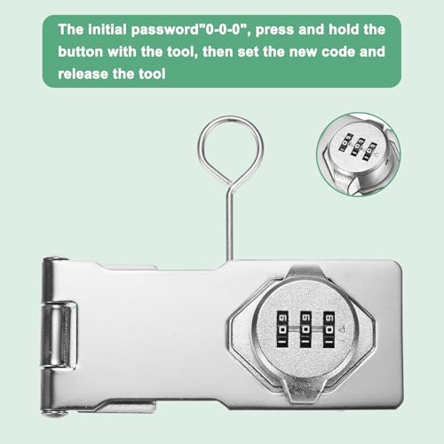 Image of M METERXITY 2-Pack Keyless Combination Lock, 4.3 inch Zinc Alloy Mechanical Password Twist Knob Hasp Locks Latch, 90 /180 Degree Barn Door Lock for Cabinet /Closet /Garage /Drawers /Garden [Silver]