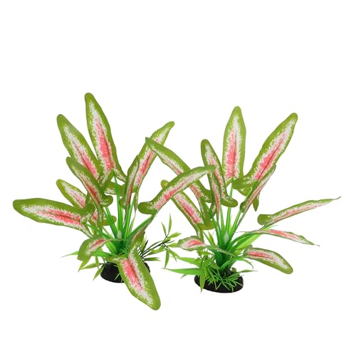 Image of Silk Aquarium Plants for Betta Fish Tank, 2 Pcs 8 Inch Small Silk Aquarium Plant Aquatic Water Grass Decoration (Green-Wine, 8 Inch)