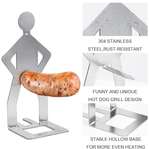 JHXhhthongtong 4 Stück Wurst Grillgestelle, Grillwursthalter Aus Edelstahl, Lustiger BBQ Hotdog Halter, Kreativer Stehender Mann Wurst Grillständer, Hot Dog BBQ Tools Für Outdoor Camping Kochzubehör