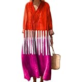 Vestido Boho Mujer Largo Holgado con Estampado Floral, Manga Larga Fluida y Cuello en V, Ideal como Ropa Informal Elegante para Otoño Primavera Talla Grande