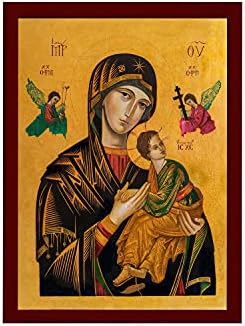 Our Lady of Perpetual Help icon, Handmade Greek Orthodox Icon of Virgin Mary, Mother of God Byzantine art wall hanging plaque