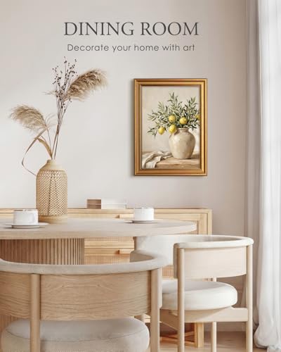 Image of HUARCEY Gold Framed Vintage Wall Art for Living Room, Flowers Painting Prints Shelf Decor for Kitchen, Aesthetic Bedroom Wall Art, Best Gifts for Friends or Family - Lemon and Olive 16L x 12W