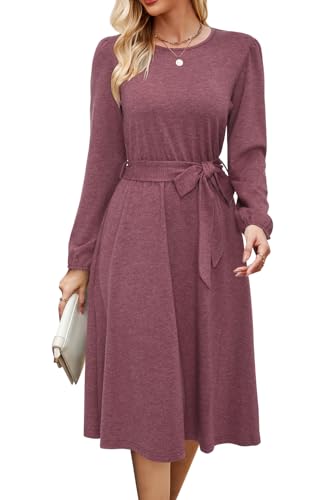 Image of Newshows Womens Long Sleeve Casual Dresses 2025 Business Work Teacher Fall Church Belted A Line Flowy Midi Dress