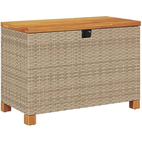 vidaXL Beige Rattan Garden Storage Bench Cover