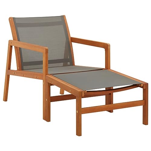 GuyAna Garden Chair with Footrest Grey Solid Eucalyptus Wood and Textilene,Weatherproof Deck Foldable Dining Chair Set for Outdoor, Garden, Patio