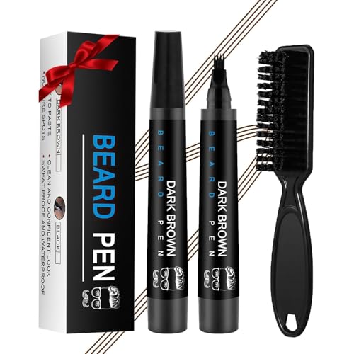 Beard Pencil Filler for Men Black - Beard Pen with Brush, Barber Pencil Smudge-proof & Water-proof Mens Grooming Kits Creating Natural Beard Color, Gifts for Men (Dark Brown)