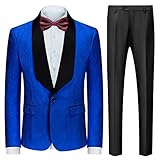 Men's 2 Piece Suit Slim Fit Jacquard Tuxedo One Button Shawl Lapel Paisley Jacket Pants Suits Set fo