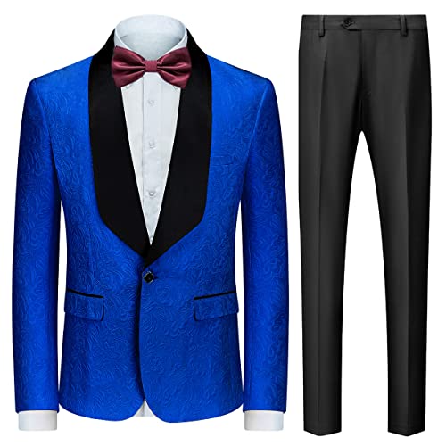 Men's 2 Piece Suit Slim Fit Jacquard Tuxedo One Button Shawl Lapel Paisley Jacket Pants Suits Set For Men Party Wedding #TOP21