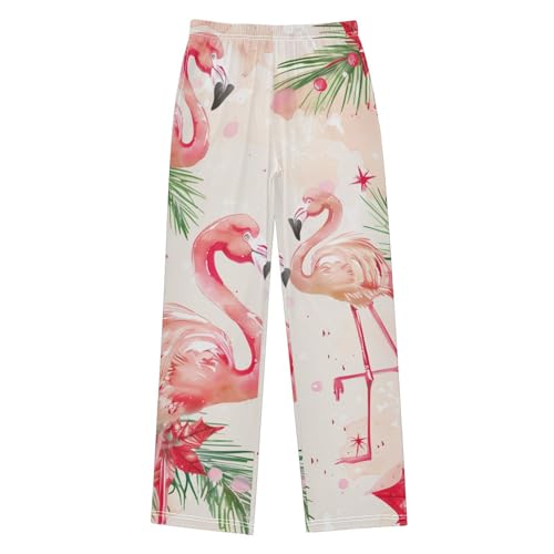 Xmas Flamingo Florals Boys Long Pants Soft Trousers Elastic Waist Kids Lounge Bottoms with Pockets S-XL