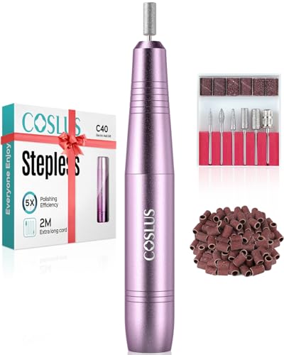 COSLUS Elektrische Nagelfräser für Gelnägel: 20000 u/Min Draht Einstellbare Geschwindigkeit and Drehrichtung Maniküre und Pediküre set，Nagelfeile Fräser für Gelnägel Acrylnägel (Lila)