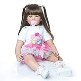 TERABITHIA 24inch 60cm Big Size Silicone Vinyl Reborn Toddler Princess Girl Doll Rainbow Dress Stuffed Cloth Body Newborn Dolls That Look Realistic Child Xmas Birthday Gift