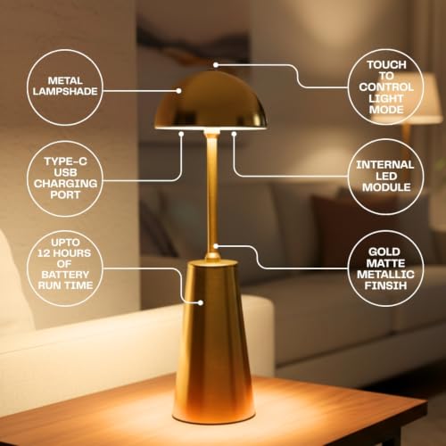 Image of ELARE Rechargeable LED Table Lamp with Touch Control | 3 Light Modes Warm Cool Natural | Portable Bedside Desk Lamp for Bedroom Office | Dimmable Modern Night Light for Home Decor