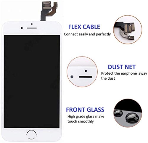 Brinonac for iPhone 6 Screen Replacement White Touch Display LCD Digitizer Full Assembly with Front Camera,Proximity Sensor,Ear Speaker and Home Button Including Repair Tool and Screen Protector